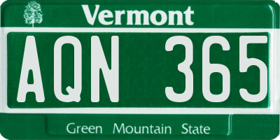 VT license plate AQN365