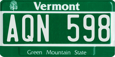 VT license plate AQN598