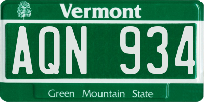 VT license plate AQN934