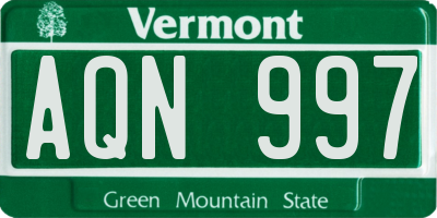 VT license plate AQN997