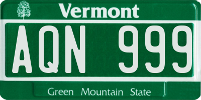VT license plate AQN999