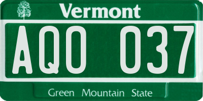 VT license plate AQO037