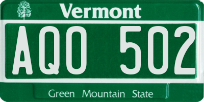 VT license plate AQO502