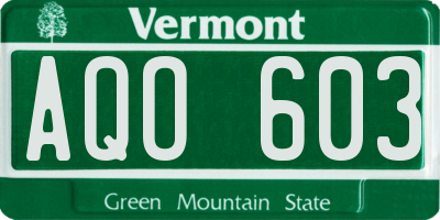 VT license plate AQO603