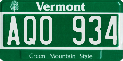 VT license plate AQO934