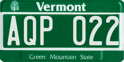 VT license plate AQP022