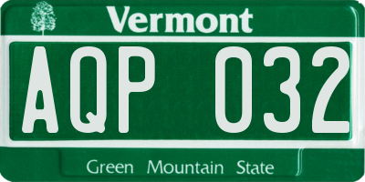 VT license plate AQP032