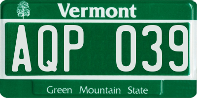 VT license plate AQP039