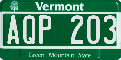 VT license plate AQP203
