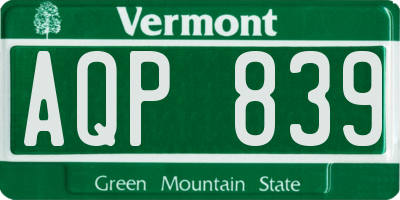 VT license plate AQP839