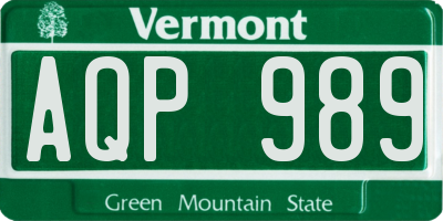 VT license plate AQP989