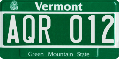 VT license plate AQR012