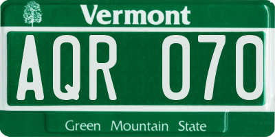 VT license plate AQR070