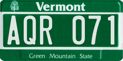 VT license plate AQR071