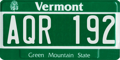 VT license plate AQR192