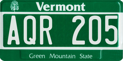 VT license plate AQR205