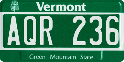 VT license plate AQR236
