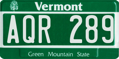 VT license plate AQR289
