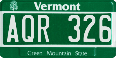 VT license plate AQR326