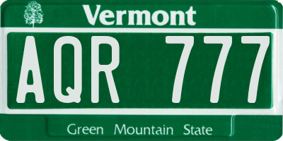 VT license plate AQR777
