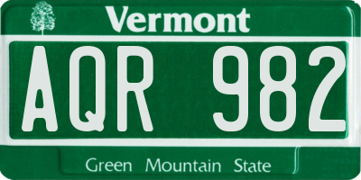 VT license plate AQR982