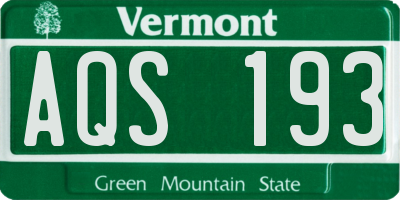 VT license plate AQS193
