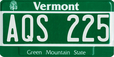 VT license plate AQS225