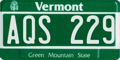 VT license plate AQS229