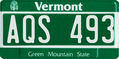 VT license plate AQS493