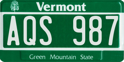 VT license plate AQS987