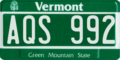 VT license plate AQS992