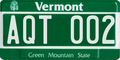 VT license plate AQT002