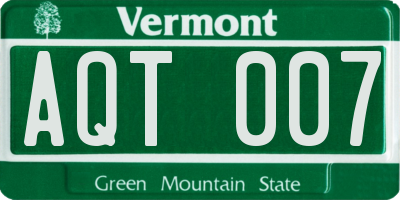 VT license plate AQT007
