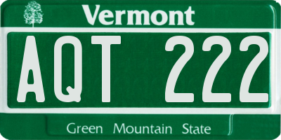 VT license plate AQT222