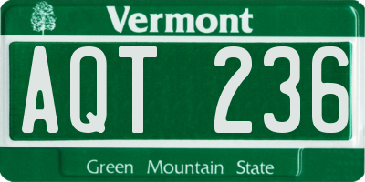 VT license plate AQT236