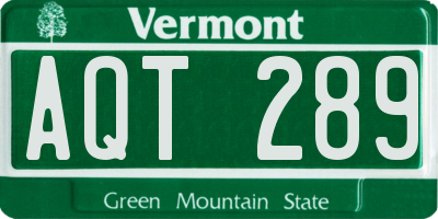 VT license plate AQT289