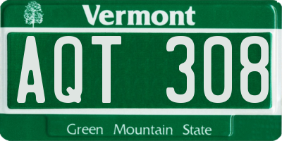 VT license plate AQT308