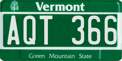 VT license plate AQT366