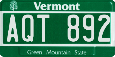 VT license plate AQT892