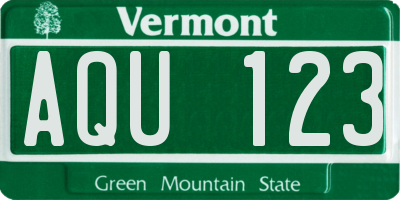 VT license plate AQU123