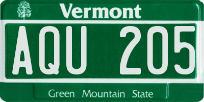 VT license plate AQU205