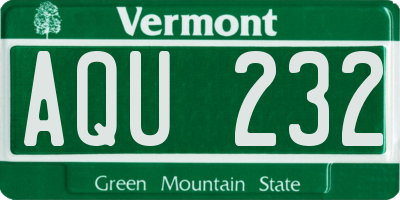 VT license plate AQU232