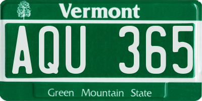 VT license plate AQU365