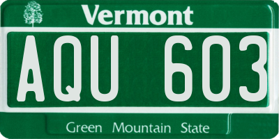 VT license plate AQU603