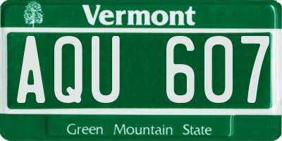 VT license plate AQU607
