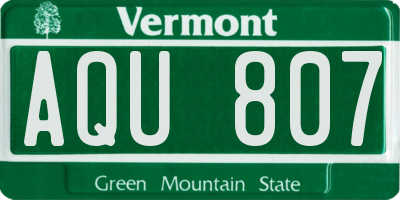 VT license plate AQU807