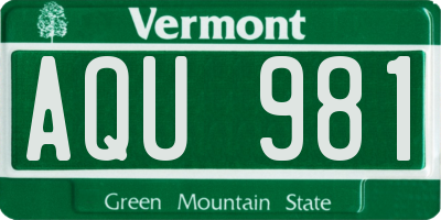 VT license plate AQU981