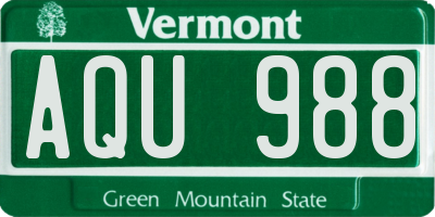 VT license plate AQU988