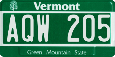 VT license plate AQW205