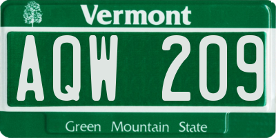 VT license plate AQW209